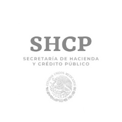 Logo de la Secretaría de Hacienda y Crédito Público (SHCP), las siglas arriba del escudo de méxico en escala de grises.
