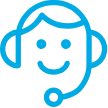 Servicio Desmedido: una caricatura de una cara con diadema telefónica en color azul.